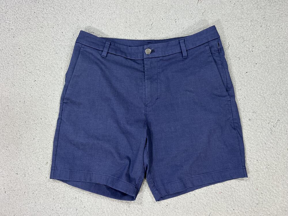 Lululemon Commmison Shorts Mens 32 Blue Chino 8 Inseam Zip Pocket Casual